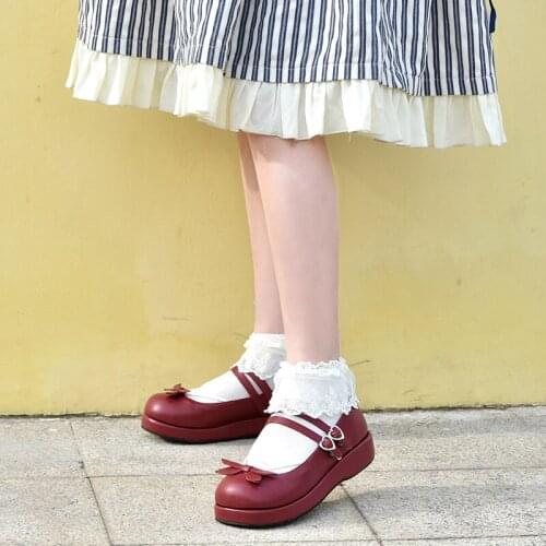 Angelic imprint New Designer Sweet Lolita style PU Leather Bowknot Round Toe Platform shoes Women Pumps Size 35-46 8568
