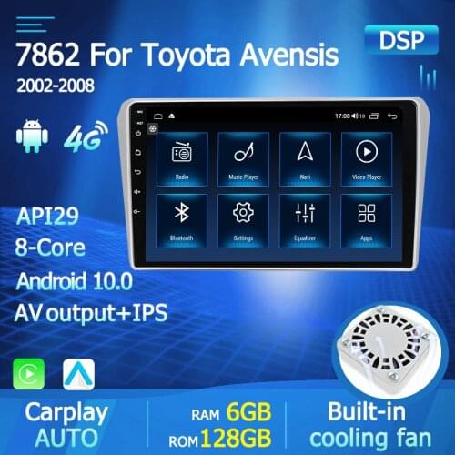 HD 1280*720 Android 10 4G WIFI DSP GPS Navigation For Toyota Avensis 2002-2008 Car Multimedia Player Audio Stereo Radio Carplay