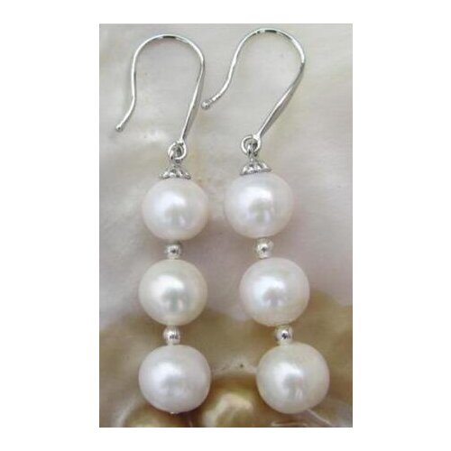 Free shipping>>>>noble jewelry Round Dangle White Australia South Sea Pearl Earrings 14K Gold