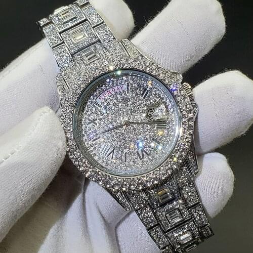 Hiphop MISSFOX Fully Iced Out Men Watches Original Citizen Movt Luxury Diamond Quartz Wristwatch Roman Numerals Business Watch