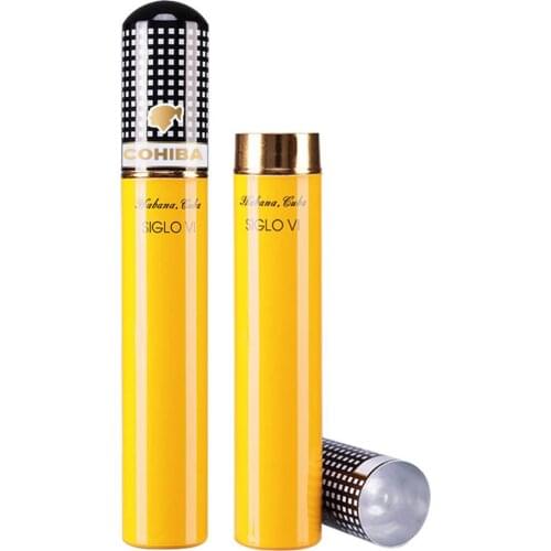 COHIBA Portable Aluminum Travel Cedar Wood Lined Packing Cigar Tube Case Holder Custom MINI Humidor