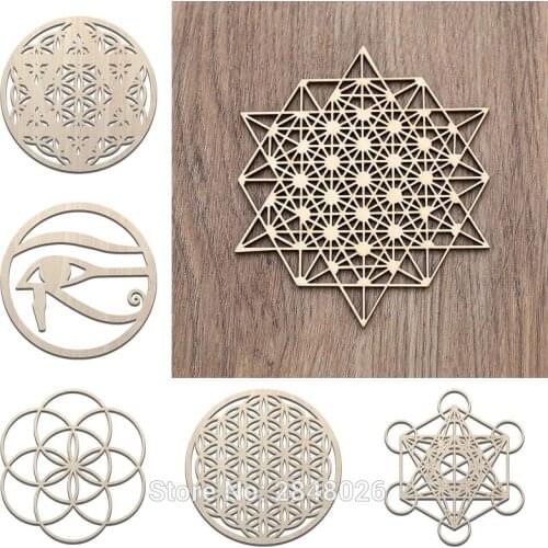 Wooden Flower Of Life Ornaments,Seed of Life party photo booth props,Charging Grid Sacred geometry Metatrons Cube Wall Art
