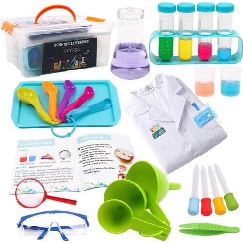 Kids Science Toys DIY Science Experiments Set with Lab Coat Handmade Scientist Costume Role Play Game Educational Gift