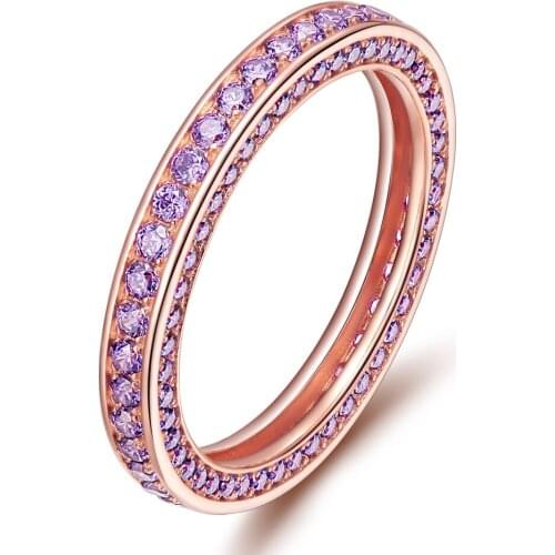 EAMTI Purple Crystal Ring Trendy Bague Femme Rose Gold Rings 925 Sterling Silver Jewelry Engagement Wedding Rings For Women