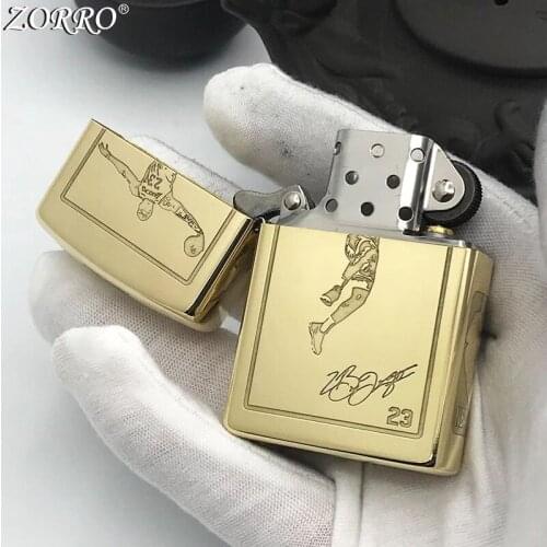 Zorro Kerosene Lighter Pure Copper Carving Basketball Star Collection Pattern Gasoline Lighter Men Gift Smoking Kitchen Tool