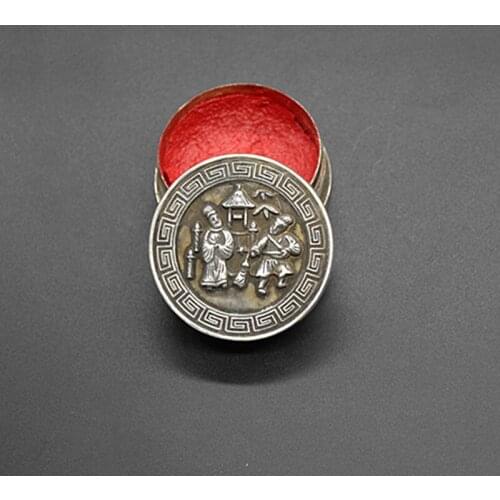 Chinese Classical Collection Home Decoration Antique Cupronickel Ink Pad Character Pattern Ink Pad Ink Box