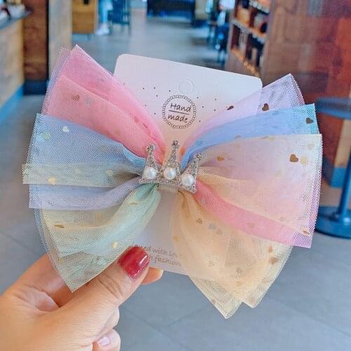 Korean Childrens Hair Accessories bronzing Heart Mesh Hair Bows Clips Princess Hairpin Birthday Party Headwear Headdress