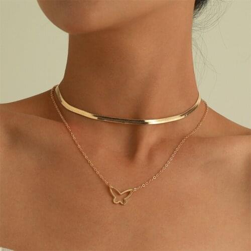 Kpop Punk Chain Necklace For Women Double Layer Charm Short Choker Butterfly Pendant Necklaces Trend Party Jewelry Gift Collar