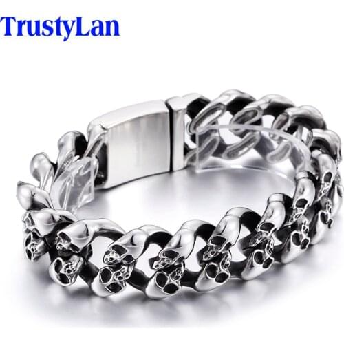 Hiphop Punk Rocker Mens Skull Bracelets & Bangles 2020 Never Fade Stainless Steel 19MM Ghost Chain Bracelet Men Jewelry Dropship