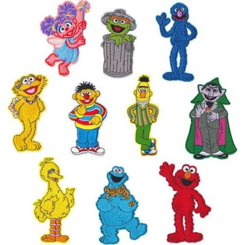 10 Characters Set Sesame Street Elmo Cookie Monster Big Bird Abby Zoe Embroidered Iron On Patch DIY Accessories