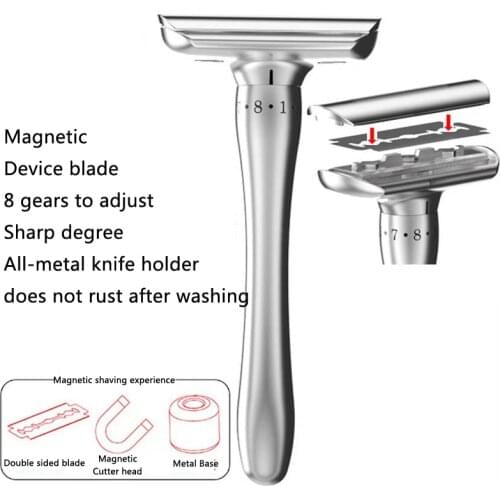 NEW Adjustable Shaving Razor Men Double Edge Safety Razor Blades Mild to Aggressive 1-8 File Hair Removal 5 Blades suit