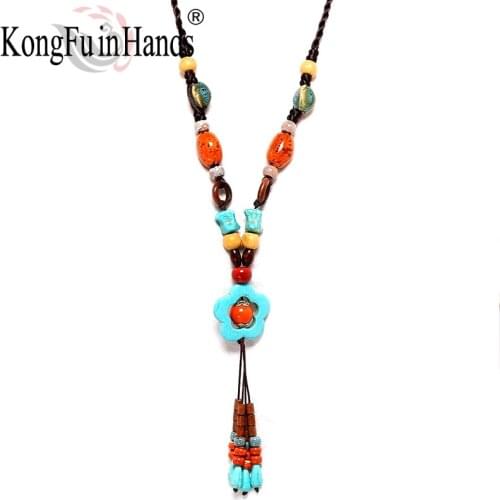 New Bohemia Vintage long pendant Necklace Ethnic jewelry Beads Sweater chain exaggerated accessory Friendship gift