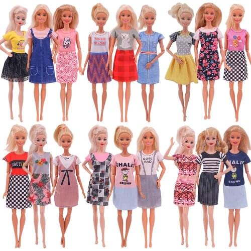3 PCS/Set Doll Clothes For Barbies Multicolor Evening Dress T-shirts Shorts Fits 11.8 Inch Doll And BJD Doll,Christmas Gift Toy