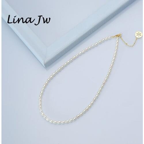 Genuine Natural Freshwater White Pearl Necklace Jewelry 3-4MM Drop Shape with Flower Pendant for Women New Design