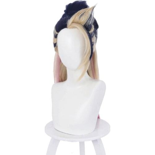 Game LOL KDA The Baddest Akali Cosplay Wig the Rogue Assassin Mixed Color Ponytail Role Play Heat Resistant Synthetic Hair Wigs