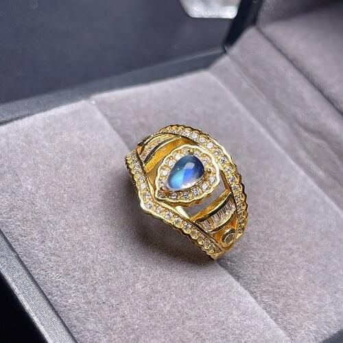 Simple and refined, the latest style Natural blue moonstone ring, 925 silver, clean stones, beautiful colors