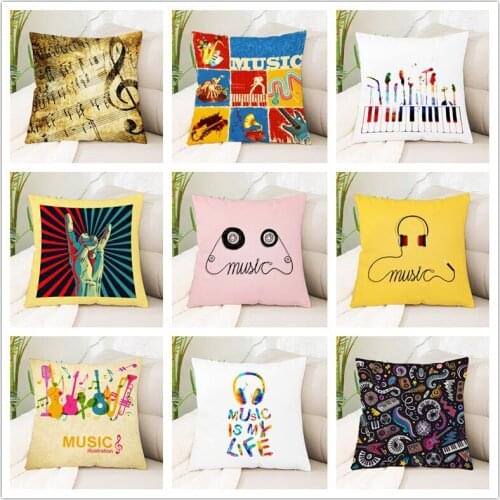 Music Notation Colorful Cushion Cover Throw Pillow Case for Home Chair Sofa Decoration Square Pillowcases