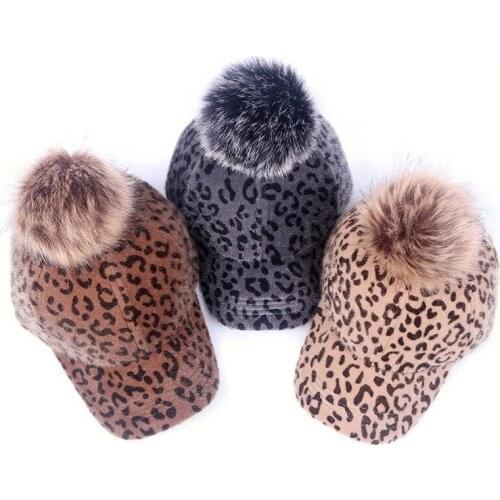 Leopard Velcro Adjustable Autumn Winter Baseball Cap Keep Warm Korean Version Adult Pompom Hat Peaked Cap