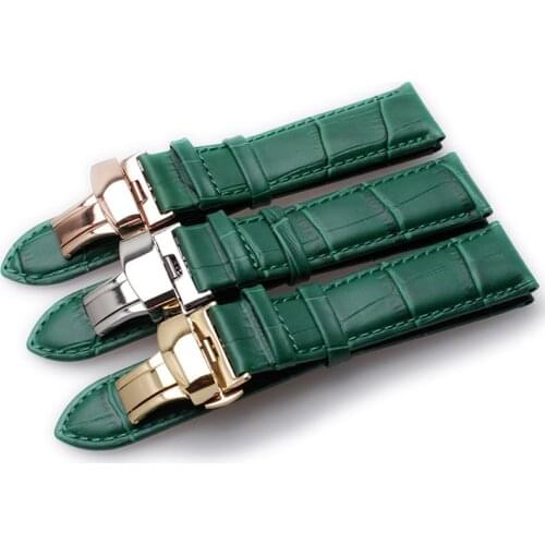 Green Bamboo Grain Genuine Leather Watch Strap Butterfly Buckle Mens Womens Watchband Bracelet 12mm 14mm 16mm 18mm 20mm 22mm