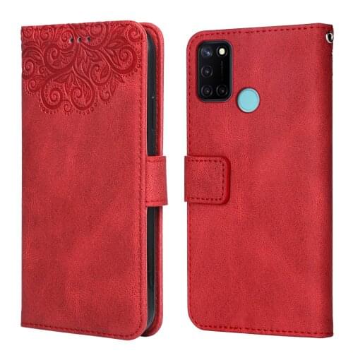 Luxury Leather Case for Realme C17 Flower Embossing RMX2101 Wallet Flip Phone Case for Realme C 17 Cover