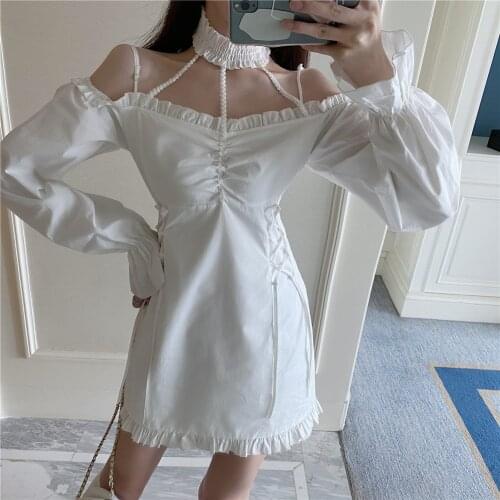 Sexy Off Shoulder Halter Neck Bodycon Dress Women Long Sleeve Ladies Short Black Party Club Dress Vestidos