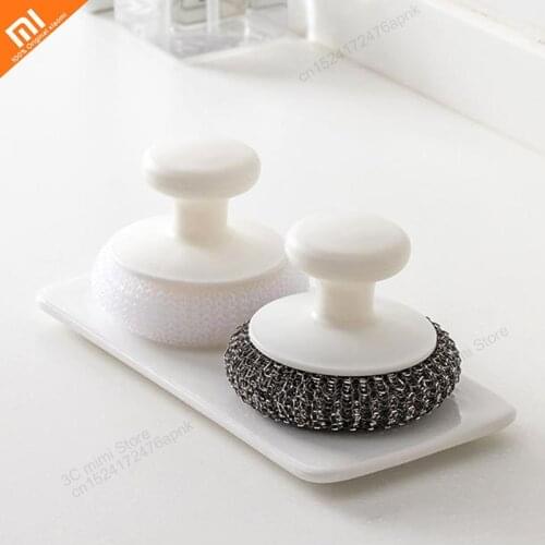 Xiaomi Household washing pot brush dish brush to sewage tank stove cleaning brush steel ball cleaning ball