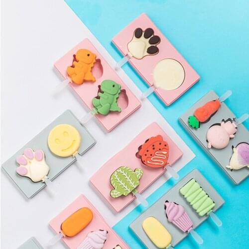 2 Cavity Flower Shape Ice Cream Mold Cactus Popsicle Mold Strawberry Shape Silicone Ice Cream Mold Handmake Mold