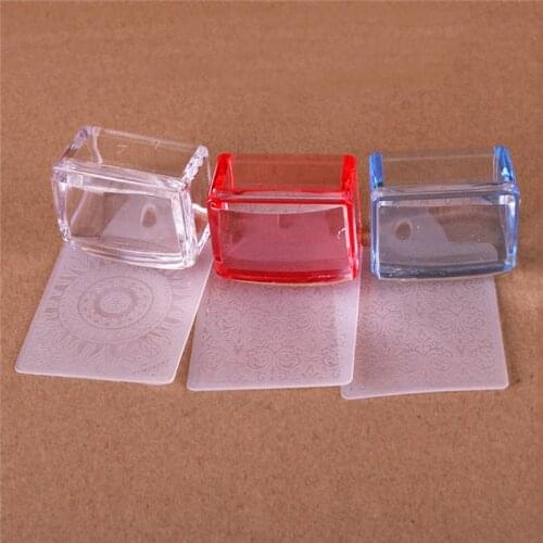 1Set Rectangular Silicone Head Jelly Nail Art Stamper Scraper Clear Red Blue Template Stamp Manicure Polish Stamping Tool