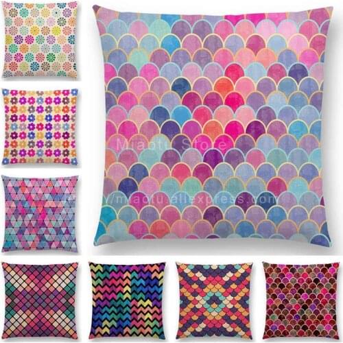Lovely Geometric Pattern Cushion Cover Pastel Triangles Diamond Colorful Flowers Dots Stars Rainbow Wave Sofa Throw Pillow Case