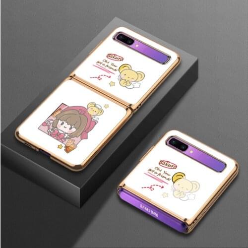 For Samsung f700n mobile phone case zflip folding 5g electroplated glass sm-f7000 protective case f7070 lovely girl