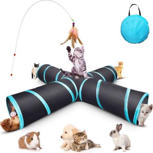 Cat Crinkle Sound 4-Way-Out Tunnel Collapsible Game Pet Nest Supplies with Ball Cat Training Behaviour Aids