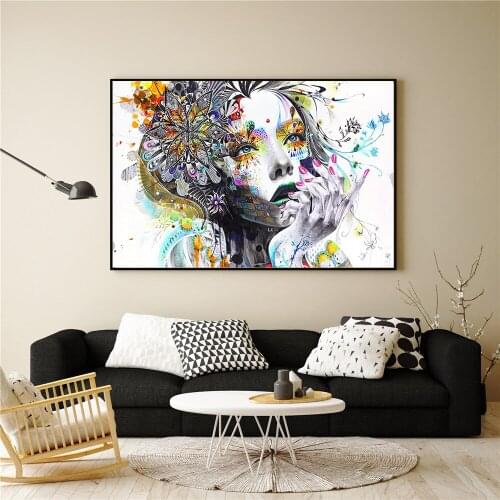 Modern Minimalist Wall Art Girl with Flowers Oil Painting Canvas Prints Wall Pictures Decor For Living Room Home Decor Quadros