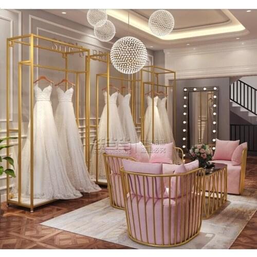 Studio wedding dress shop display rack cheongsam dress floor rack clothing shop hanging hanger iron display rack gold