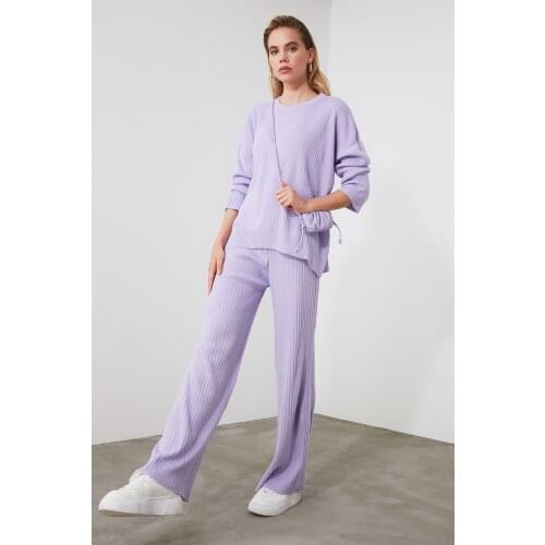 Lilac Ribbed Sweater Pants Knitwear Sub-Top Suit TWOSS20AU0084