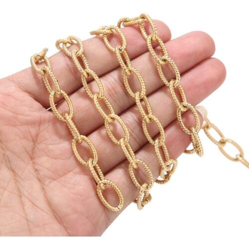 1 Meter Stainless Steel Heavy Circle Rolo Chain 9x15mm Dull Silver Textured Chunky Chains for Punk Rock Jewelry Making