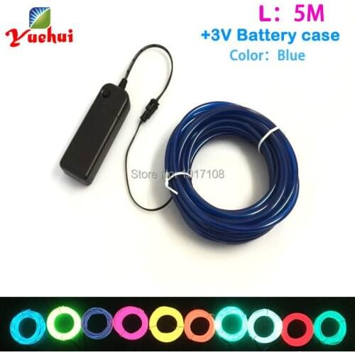 10 Colors Optional 5.0mm 5M Blue Waterproof EL Wire Powered By DC-3V Tube Rope Flexible Neon Cold Light For Wedding Decoration