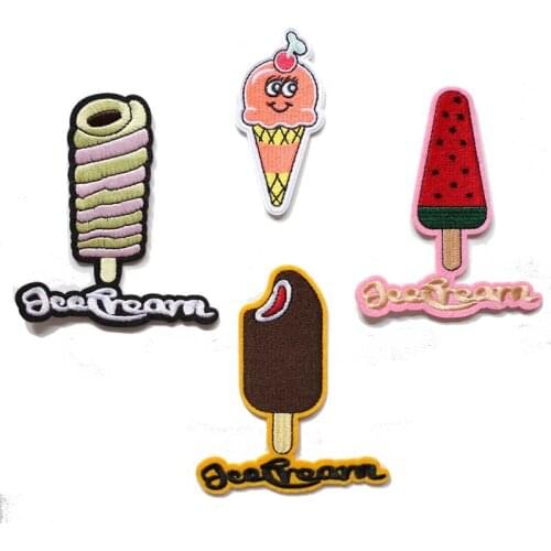 High Quality Cute Cartoon Ice Cream Popsicle Pattern Embroidery Cloth Stick DIY Clothing Decorative Patches Stick Cloth