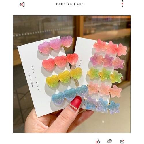 1 Pair 2020 Korean Sweet Girl Children Soft Candy Duckbill Clip Fashion Cute Colorful Jelly Stars Love Hairpins Hair Accessories