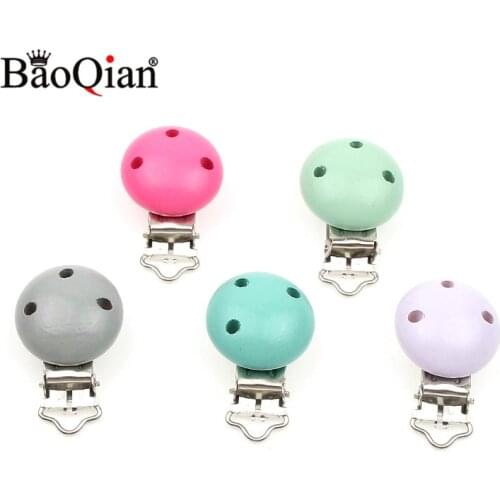 5Pcs Wooden Metal Baby Pacifier Clips For Holders Round Clasps Suspender Children Garment Accessories 29x45mm