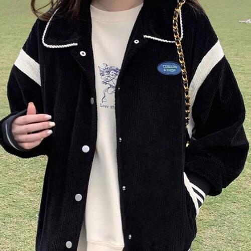 2021 new autumn womens casual basic jacket pocket button stitching long-sleeved womens loose lapel jacket