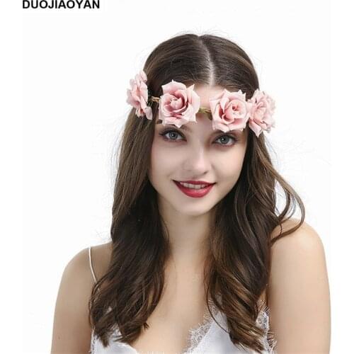 DUOJIAOYAN flower headband Woven belt rose crown wedding wreath fashion women hairband accessories