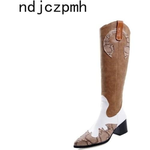 Womens Boots The New winter fashion Color matching Pointed zipper High tube Womens shoes plus size 32-48 Heel Height 5.5cm