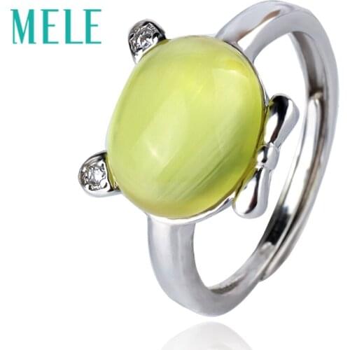 Natural yellow prehnite 925 sterling silver rings for women,cyte cat shape wtth 9X11mm oval gemstone,fashion fine jewelry