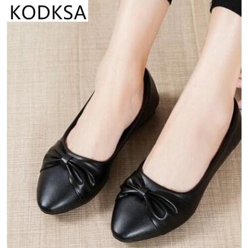 2021 Korean Womens Bow Fashion Single Shoes Spring And Autumn Large Size Low Heel Soft Shoes Solid Color Small Leather Shoes