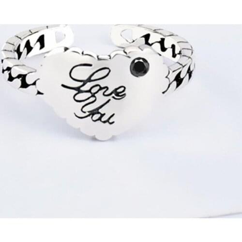 Sole Memory Sweet Romantic Valentines Day Gift Heart 925 Sterling Silver Female Resizable Opening Rings SRI909