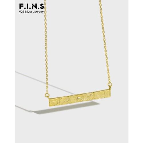 F.I.N.S Korean S925 Sterling Silver Necklace Wrinkle Uneven Geometric Rectangle Necklace Pendants for Women Clavicle Chain