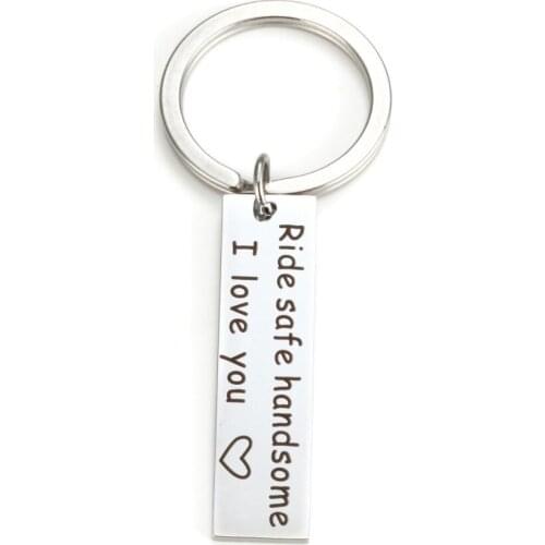 10PCS Charm Delicate And Simple Stainless Steel Key Chain Jewelry Ride safe handsome Car Key Chain For Men Women Gift