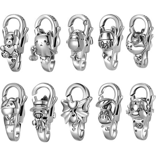10 Style 925 Sterling Silver Charms Bracelet Clasp Bear Girl Cat Bow Beads Clasp Connector for Mikiwuu Bracelet DIY Jewelry