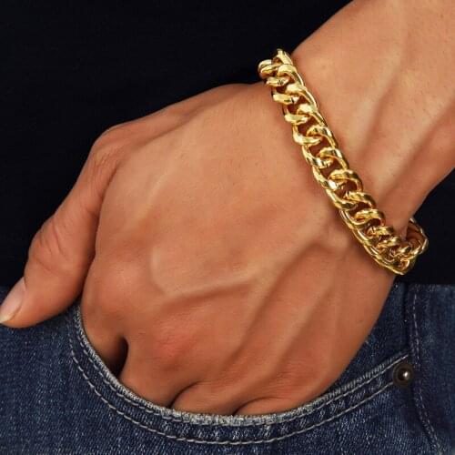 22cm Vintage Fashion Gold Color Hip Hop Bracelets For Men Antique Jewelry Male Boho Link Chain Punk Bracelet Boy Birthday Gifts