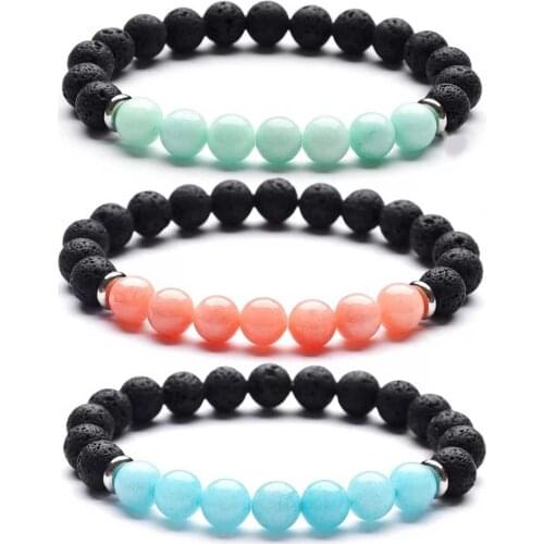 8mm Black Natural Lava Stone Crystal Beads Healing Balance Yoga Bracelet Essential Oil Diffuser Jewelry For Women Girl